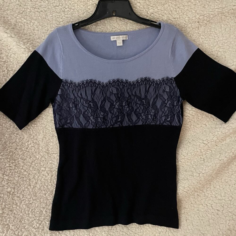 New York & Co. Blue with Blue Lace Sweater Small